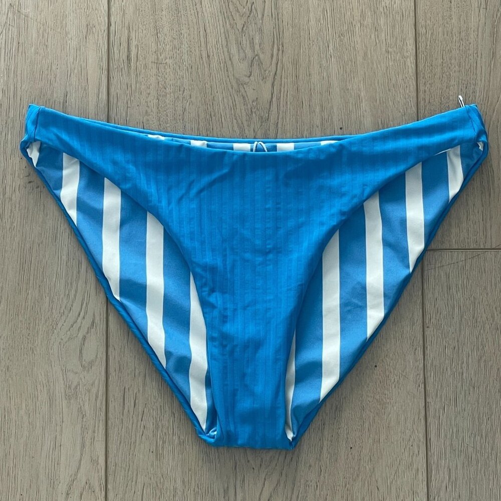 Maaji Womens Medium Blue White‎ Striped Bikini Bottom Reversible Swimwear